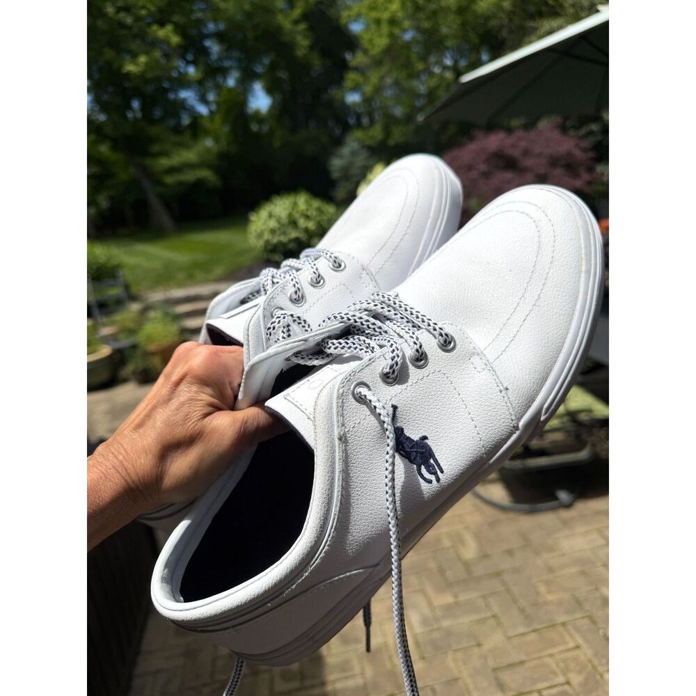 Sporty, Preppy Polo Ralph Lauren Classic White Leather Sneakers  11D